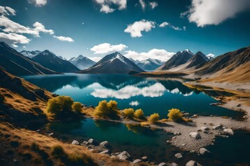 Naklejka na ściany i meble mountain lake with a mountain in the background