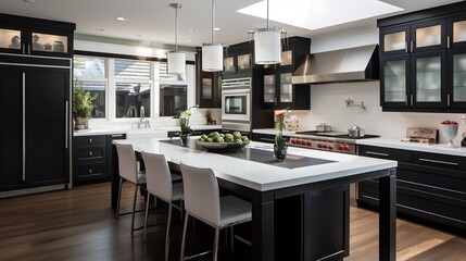 Striking High-Contrast Kitchen: Bold Black & White Theme with Modern Flair