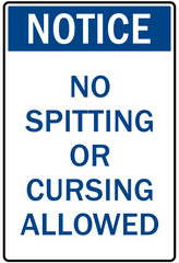 No spitting sign no spitting or cursing allowed