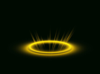 Circular portals, teleport, hologram gadget. Futuristic teleport. Projector HUD or podium for magic circle teleportation. Set of circle light effect.