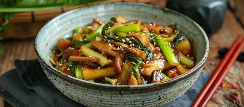 Chinese cuisine's stir-fried celtuce with wood ear mushrooms