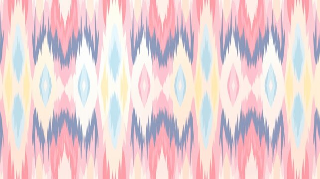 Tropical pastel ethnic ikat seamless pattern: abstract tribal embroidery stitch repeat design
