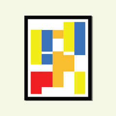 colorful paper squares geometric shapes modernism aesthetic poster brutalism abstract layouts framed contemporary scandinavian mid century digital A3 A4 print book home wall decoration fabric card