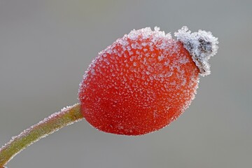 Rosehip with ice crystals