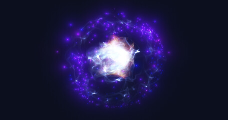 Spinning purple energy sphere digital atom hi-tech ball futuristic magic circle glowing bright force field abstract background