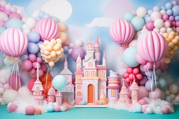 Food, holidays concept. Festive colorful background with copy space made of various shapes of sweets. Pastel colored