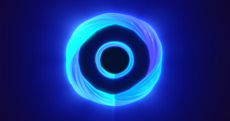 Abstract blue energy magic bright glowing spinning ring of lines, background