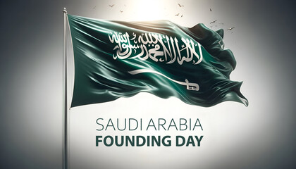 Realistic illustration of the waving saudi arabia flag for celebrating founding day. - obrazy, fototapety, plakaty