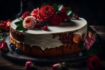Obraz na płótnie Canvas Delicious cake with flowers