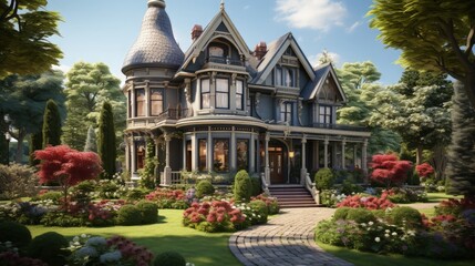 A classic Victorian house with elaborate decorations - obrazy, fototapety, plakaty