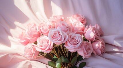A bouquet of pink roses. A luxurious gift for Valentine's Day and women's Day.