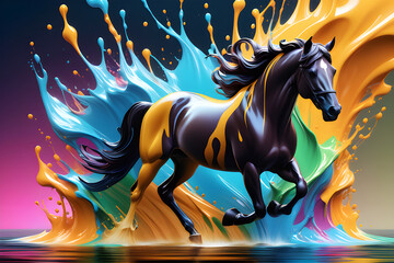 Fototapeta na wymiar splash-art-espresso-in-horse-surrealistic-epic-artstation- splash style of colorful paint splash