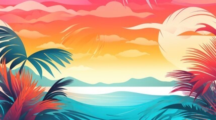 Fototapeta na wymiar Abstract, colorful summer banner background adorned with beach vibes