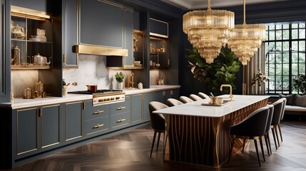 Fototapeta na wymiar Glamour and Elegance: Kitchen Design with Luxurious Art Deco Elements