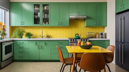 Mid-Century Modern Kitchen Revival: Colorful Accents and Retro Flair