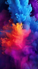 Fototapeta premium Colorful Powder Explosion. Holi Red, Orange, Yellow, Blue, Pink, and Purple Clouds in Motion, Perfect for Web Banners, Posters, and Wallpaper Backgrounds