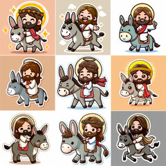Conjunto de Stickers de Jesús en su burro