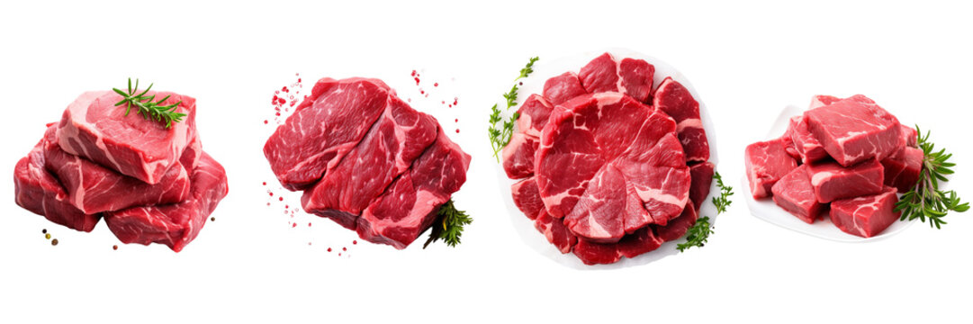 Set of a Raw beef meat on a Transparent Background