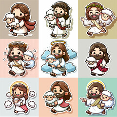 Set Stickers Jesús con una ovejita perdida 