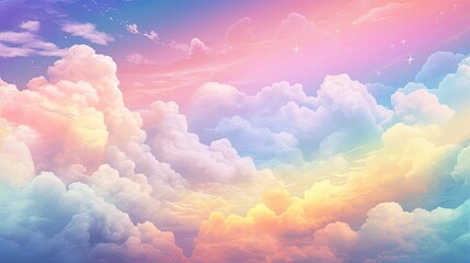 Fototapeta na wymiar Colorful Abstract Cloudscape, Watercolor Illustration of Atmospheric Dramatic Sky, Perfect for Canvas Art and Background Wallpaper