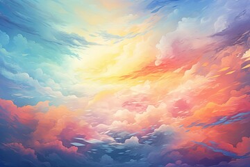 Fototapeta na wymiar Colorful Abstract Cloudscape, Watercolor Illustration of Atmospheric Dramatic Sky, Perfect for Canvas Art and Background Wallpaper