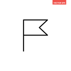 Black single flag line icon, simple flat design pictogram, infographic vector for app logo web button ui ux banner interface elements isolated on white background