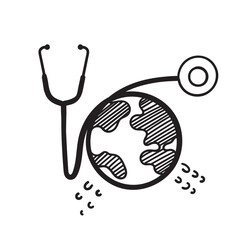 hand drawn doodle earth globe with stethoscope illustration vector