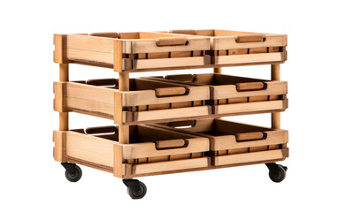 Wooden Cart with Removable Trays on Transparent Background, PNG, Generative Ai
