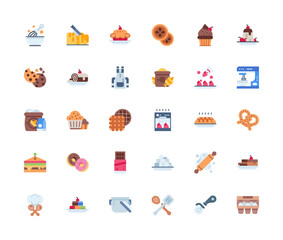 bakery, cooking, and food vector icon set design flat style. perfect use for logo, presentation, website, and more. modern icon set design color style