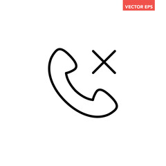 Black single disconnected call line icon, simple cancel or block phone flat design pictogram vector for app logo ads web button ui ux interface elements isolated on white background