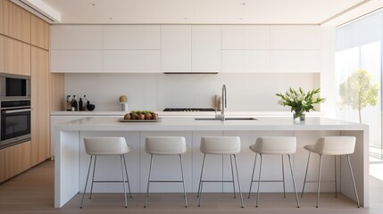Fototapeta na wymiar Seamless Elegance: Minimalist Luxury Kitchen with Integrated Sophistication