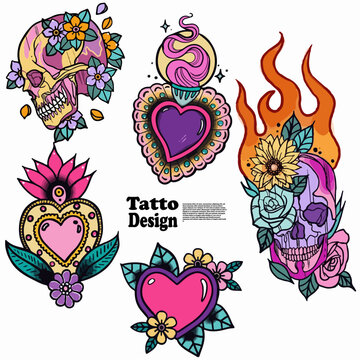 set of elements for design and tatto desgin