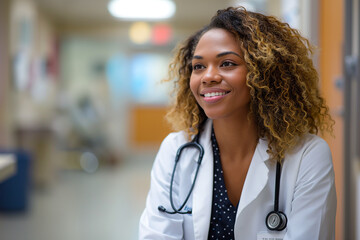 woman doctor with stethoscope in uniform over background with copy space, medical concept