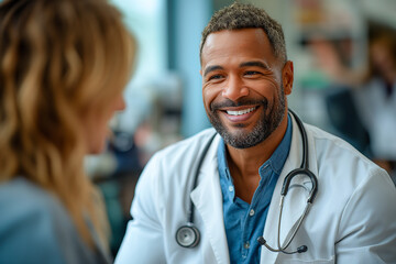 Caring doctor listens to patient
