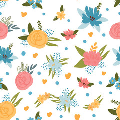 Seamless floral pattern, vector illustration on a white background. Suitable for textiles, wallpaper, printing, stylish modern pattern for all surfaces