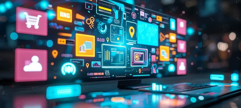 Digital marketing e-commerce symbol technology. Generative AI technology.