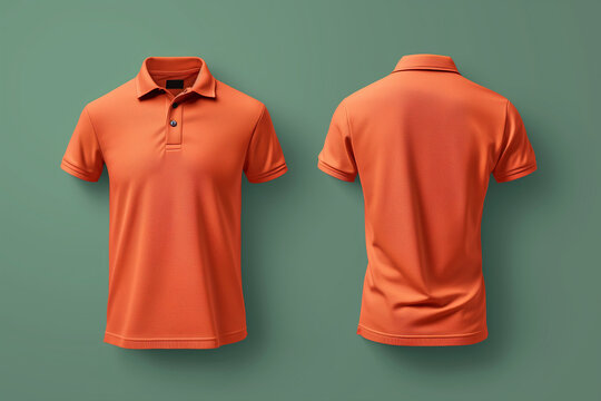 Front and back orange polo shirt isolated.