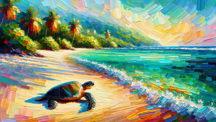 Oil Painting of Sea Turtle - Type H: Generated by AI Using GPT-4