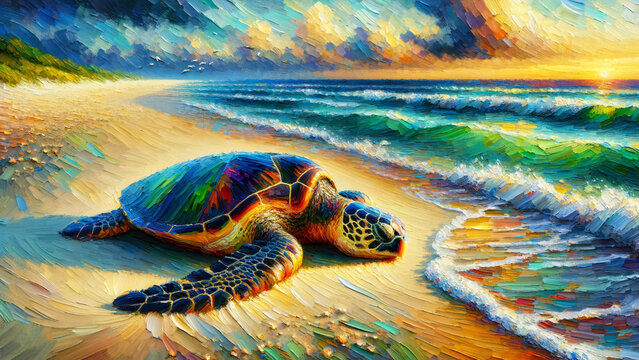 Oil Painting of Sea Turtle - Type C: Generated by AI Using GPT-4
