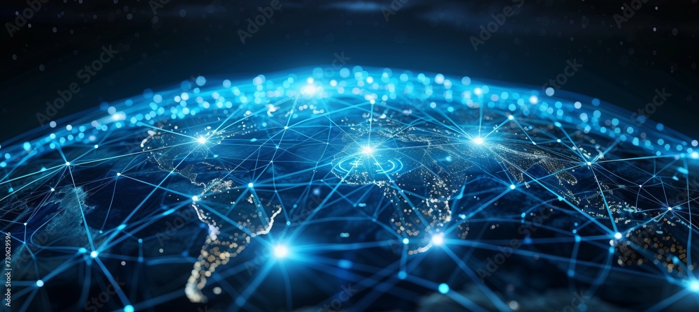 Wall mural wireless global internet network technology. generative ai technology.