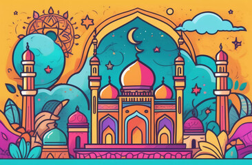 Arab mosque. Illustration. Generative AI