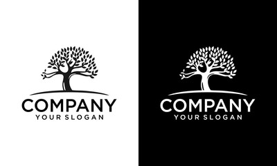 Creative tree logo icon template design. Round garden plant natural line symbol. Green branch with leaves business sign. Vector illustration.