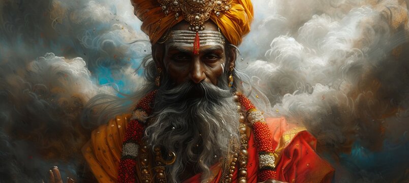 Hindu priest. Generative AI technology.	
