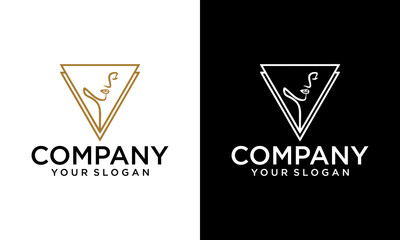 Creative triangle Woman face continuous line drawing logo. Abstract minimal woman portrait. Logo, icon, label.