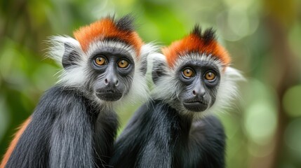 Obraz premium Two red colobuses (Procolobus badius kirkii) sitting.
