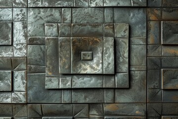 Metal plate with embossed of square designs.
