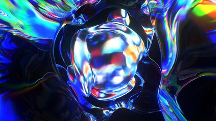 Abstract glass shape with rainbow reflections and refractions