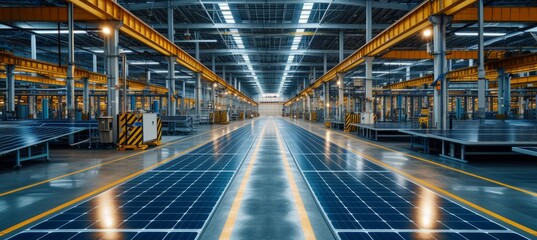 Solar panel factory industry. Generative AI technology.	
 - obrazy, fototapety, plakaty