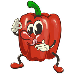 vector isolated clip art illustration of cute bell peppers mascot giving delicious sign, work of handmade