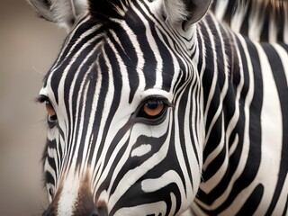 Fototapeta na wymiar Close-Up Zebra Portrait, Striking Black and White Stripes, Wildlife Photography